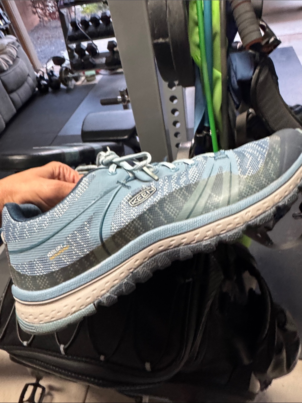 KEEN Women's Light Blue Athletic Trail Shoe with Gray Accents